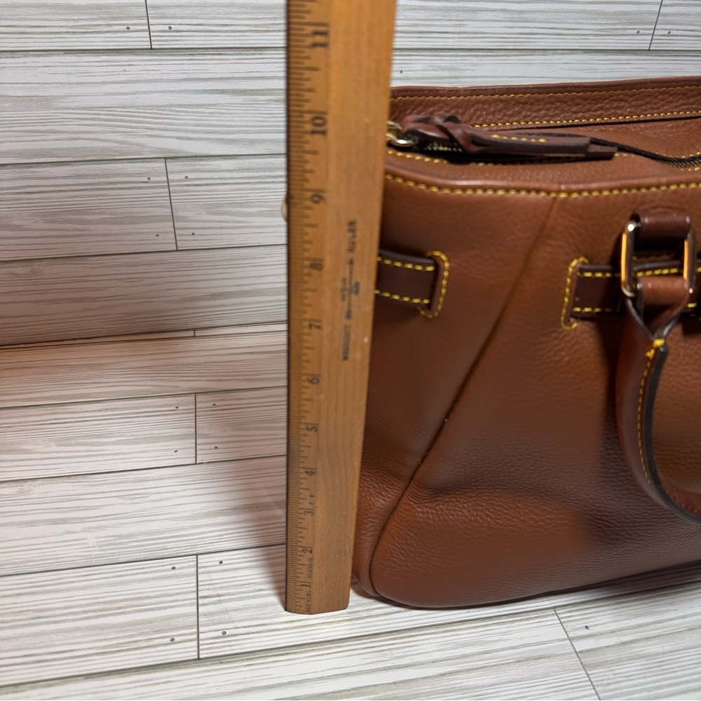 Dooney & Bourke Pebble Leather Satchel Shoulder Bag – Brown with Lock Detail - Picture 14 of 15